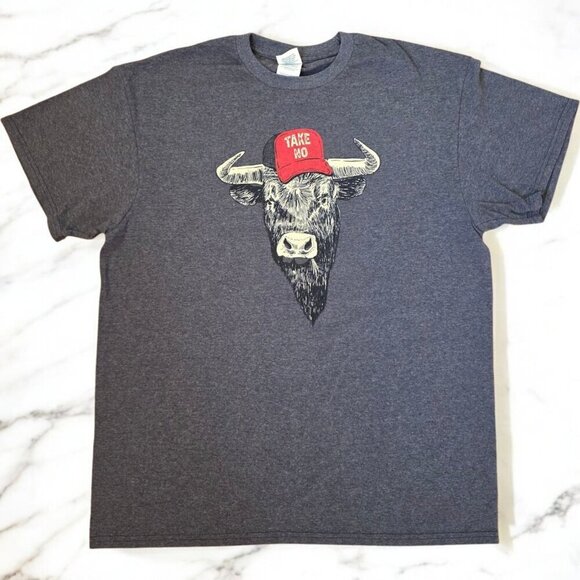 Take‎ No Womens Tshirt Size L Blue Graphic Print Bull Delta Pro Weight Farm EUC - Picture 1 of 7